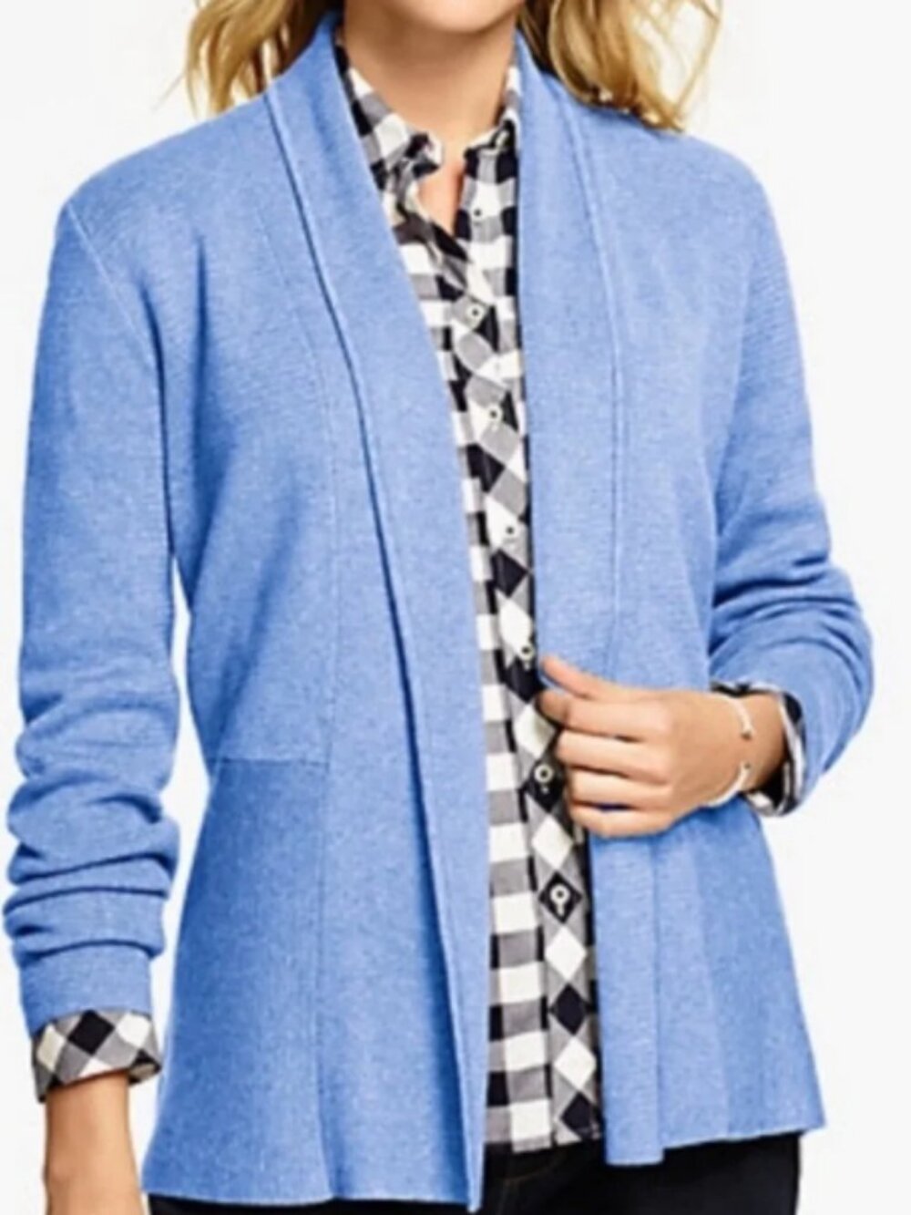 Talbots Periwinkle Open-Front Knit Cardigan Sweater Size XL #2622